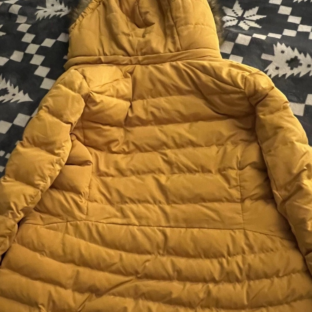 Zara Basic Brown and Gold Puffer Jacket with Hooded Fur - Picture 6 of 7
